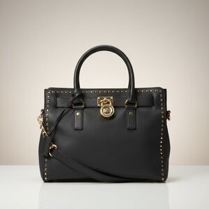 Michael Kors Black Leather Studded Satchel